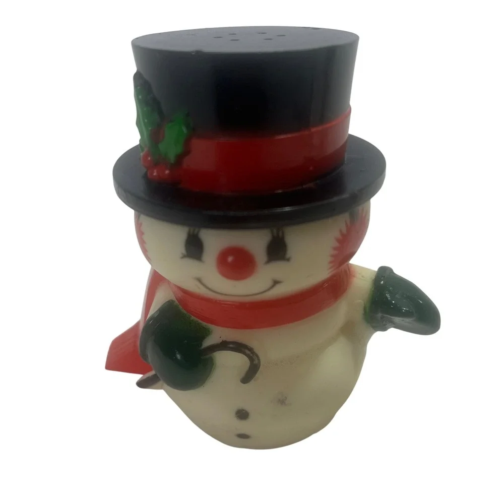 Vtg Hallmark Mr‎ Mrs Snowman Happy Merry Salt & Pepper Plastic Christmas Shakers